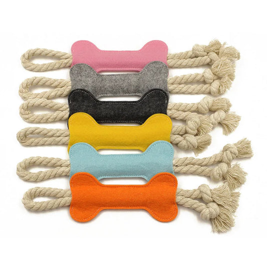 Durable Bone-Shape Felt Nylon Dog Tug Toy for Aggressive Chewers