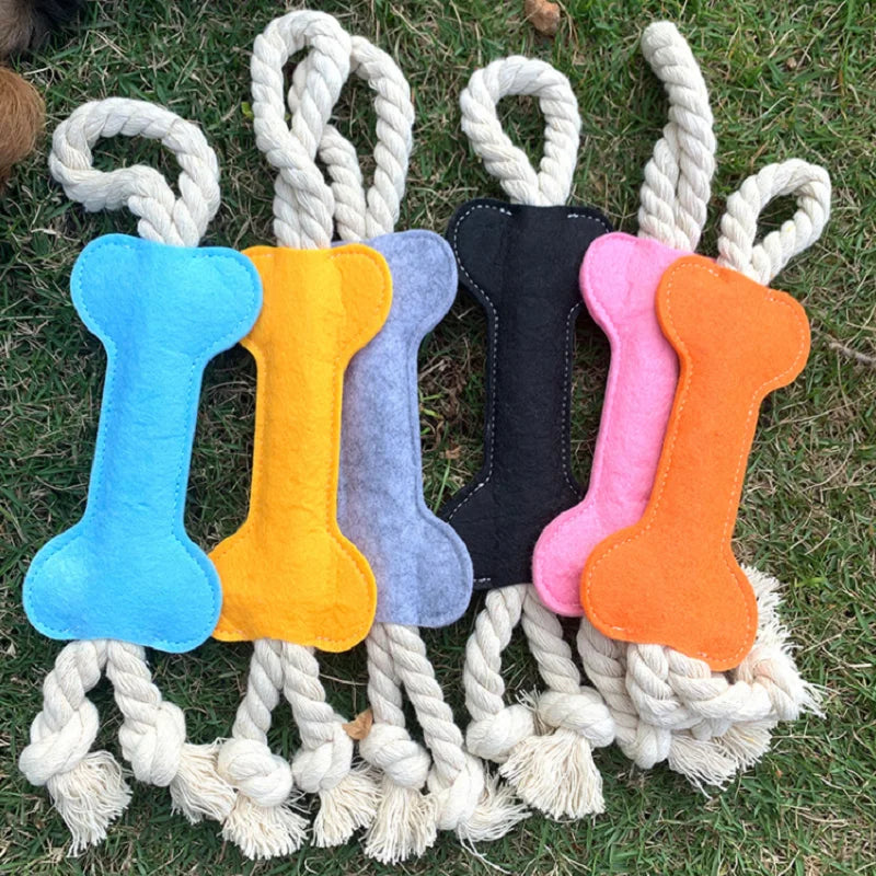 Durable Bone-Shape Felt Nylon Dog Tug Toy for Aggressive Chewers