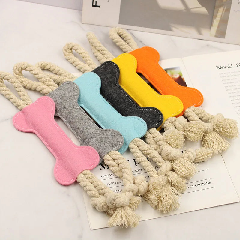 Durable Bone-Shape Felt Nylon Dog Tug Toy for Aggressive Chewers