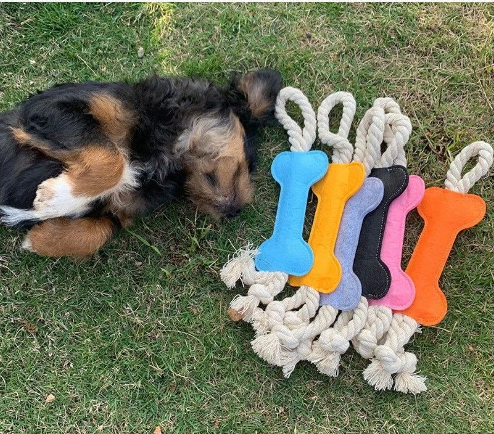 Durable Bone-Shape Felt Nylon Dog Tug Toy for Aggressive Chewers